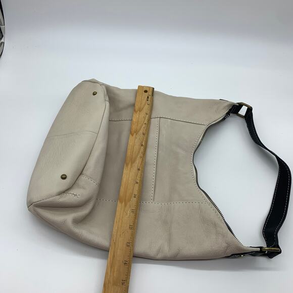 American Leather Co. Hobo Womens Leather Handbag Stone/Black Color - Picture 5 of 7